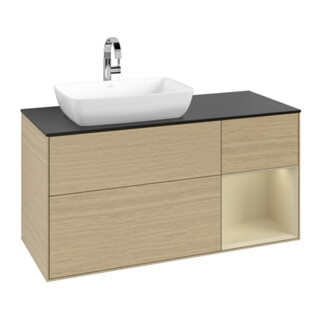 V&B Meuble sous lavabo Finion 120 cm, Pl bleu mat, Rayures argentées, Lacqué, Oa ven