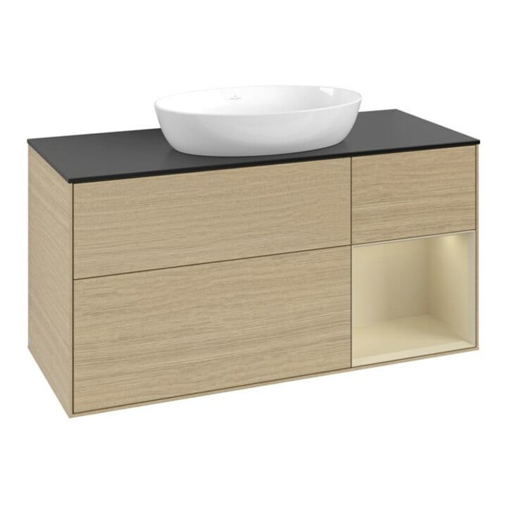 V&B Meuble sous lavabo Finion 120 cm, Pl bleu mat, Rayures argentées, Lacque Oa ven