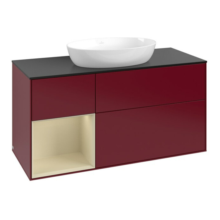 V&B Meuble sous-lavabo Finion 120 cm, Pl bleu mat, Rayures argentées, Poignées mat