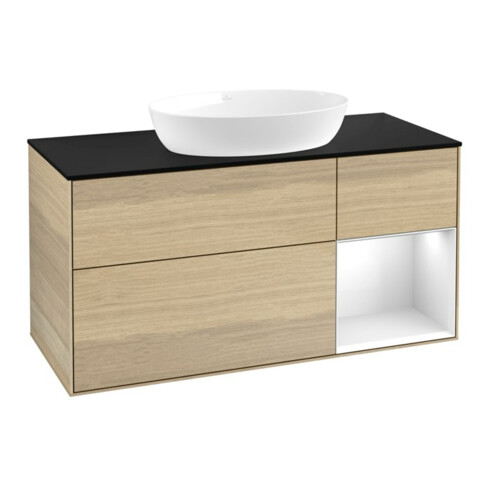 V&B Meuble sous lavabo Finion 120 cm, Pl bleu mat, Reg blanc brillant, Lac, Oa ven