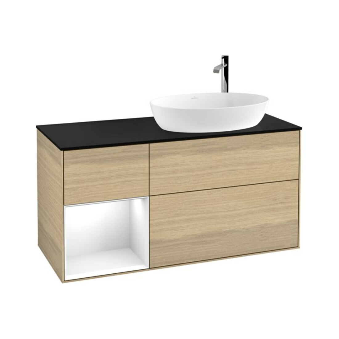 V&B Meuble sous lavabo Finion 120 cm, Pl bleu mat, Reg blanc brillant, Lac, Oa ven