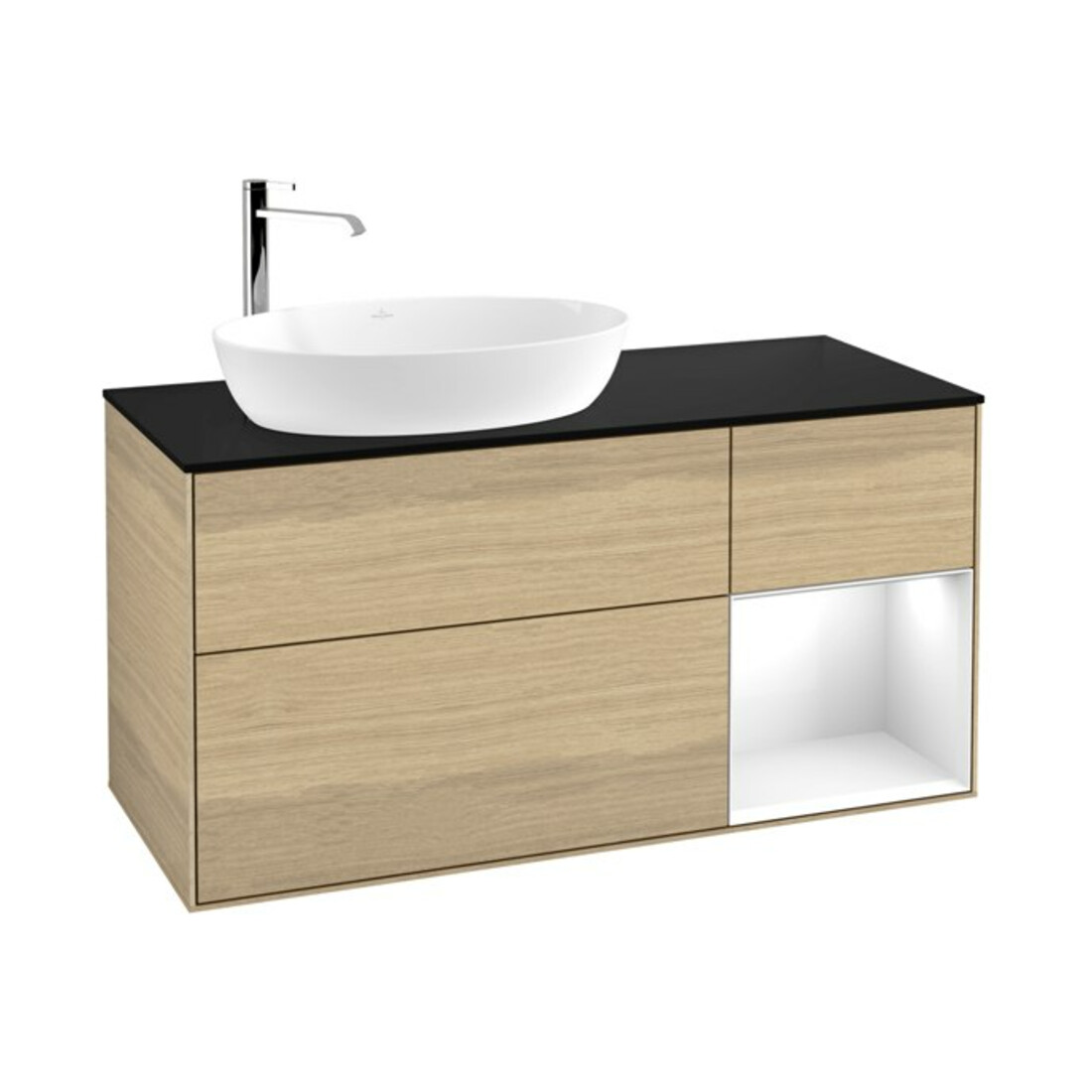 V&B Meuble sous lavabo Finion 120 cm, Pl bleu mat, Reg blanc brillant, Lac, Oa ven