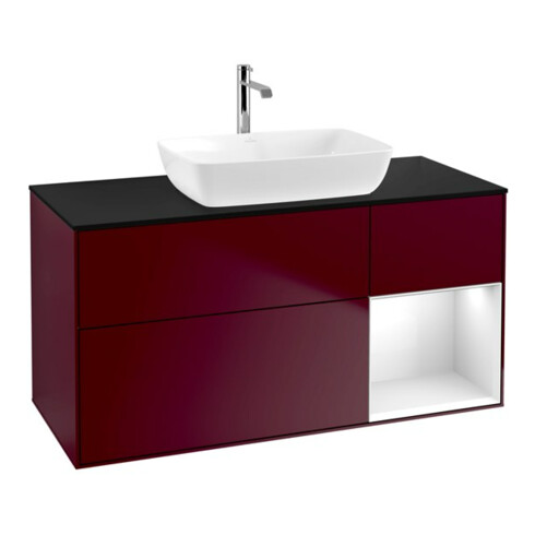 V&B Meuble sous lavabo Finion 120 cm, Pl bleu mat, Reg blanc brillant, Lac, Peo m