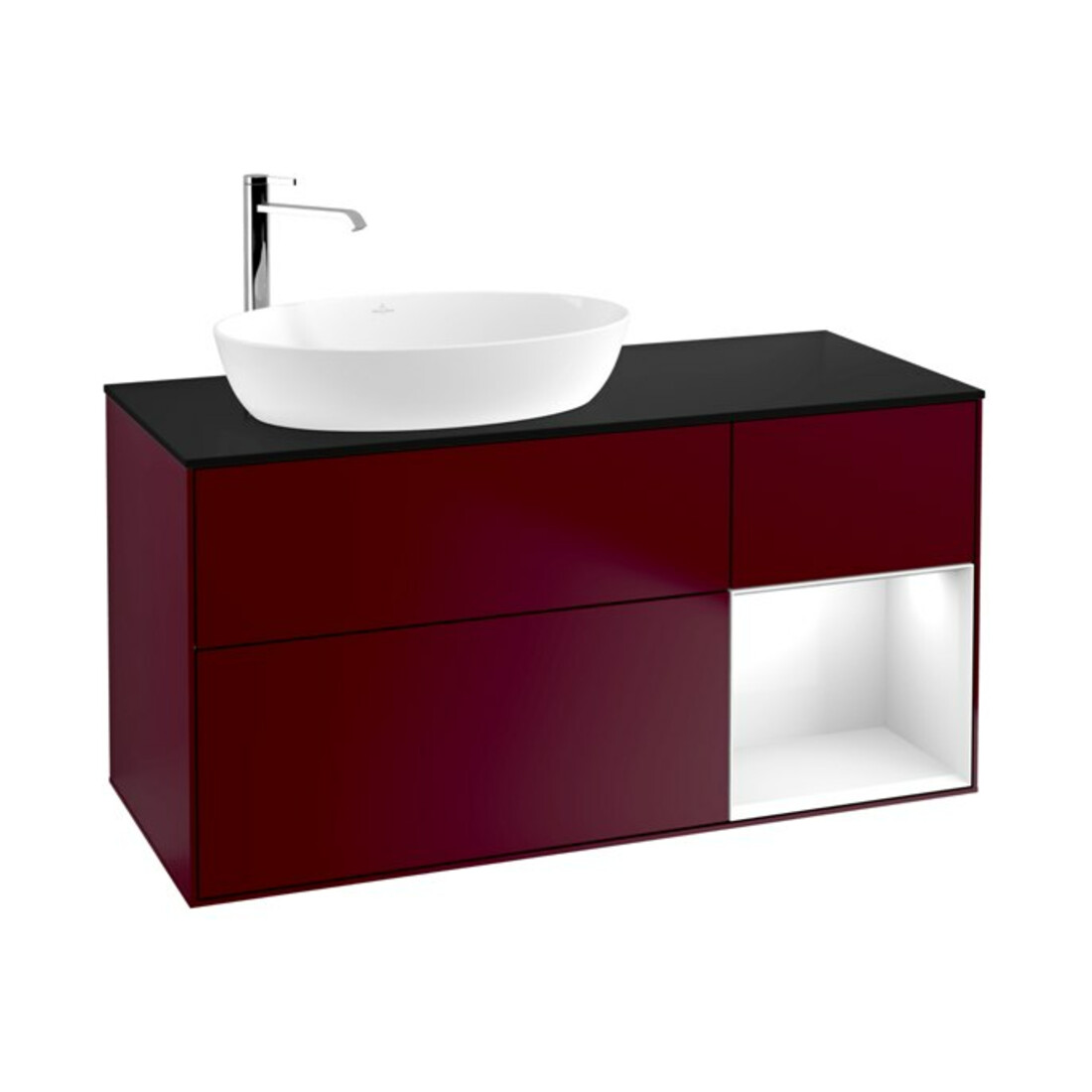 V&B Meuble sous lavabo Finion 120 cm, Pl bleu mat, Reg blanc brillant, Lac, Peo mat
