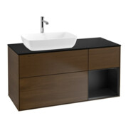 V&B Meuble sous lavabo Finion 120 cm, Pl bleu mat, Reg bleu mat Lac, noyer veinée