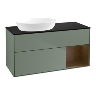 V&B Meuble sous lavabo Finion 120 cm, Pl bleu mat, Reg bois de noyer, Oli mat laqué