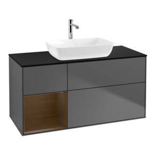 V&B Meuble sous lavabo Finion 120 cm, Pl bleu mat, Reg bois noyer, Anthracite mat