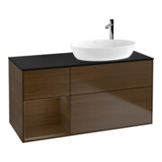 V&B Meuble sous lavabo Finion 120 cm, Pl bleu mat, Reg bois noyer, bois noyer