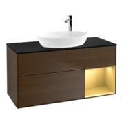 V&B Meuble sous lavabo Finion 120 cm, Pl bleu mat, Reg doré mat Lac, noyer veinée