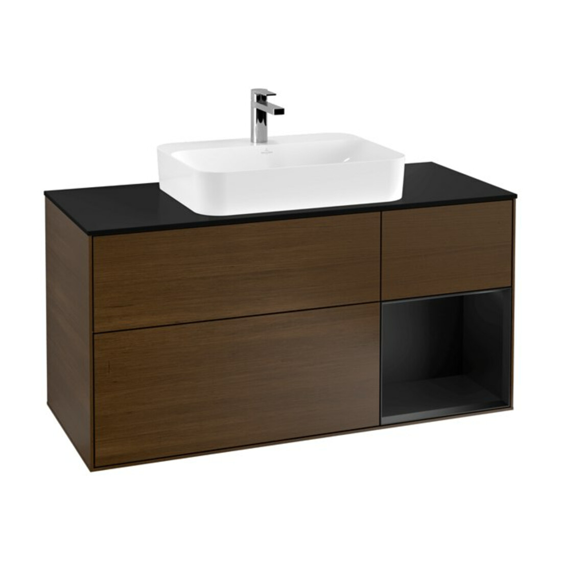 V&B Meuble sous lavabo Finion 120 cm, Pl bleu mat, Reg droite bleu mat, noyer veinée