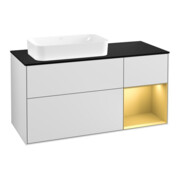 V&B Meuble sous lavabo Finion 120 cm, Pl bleu mat, Reg droite gol mat, blanc mat Lac