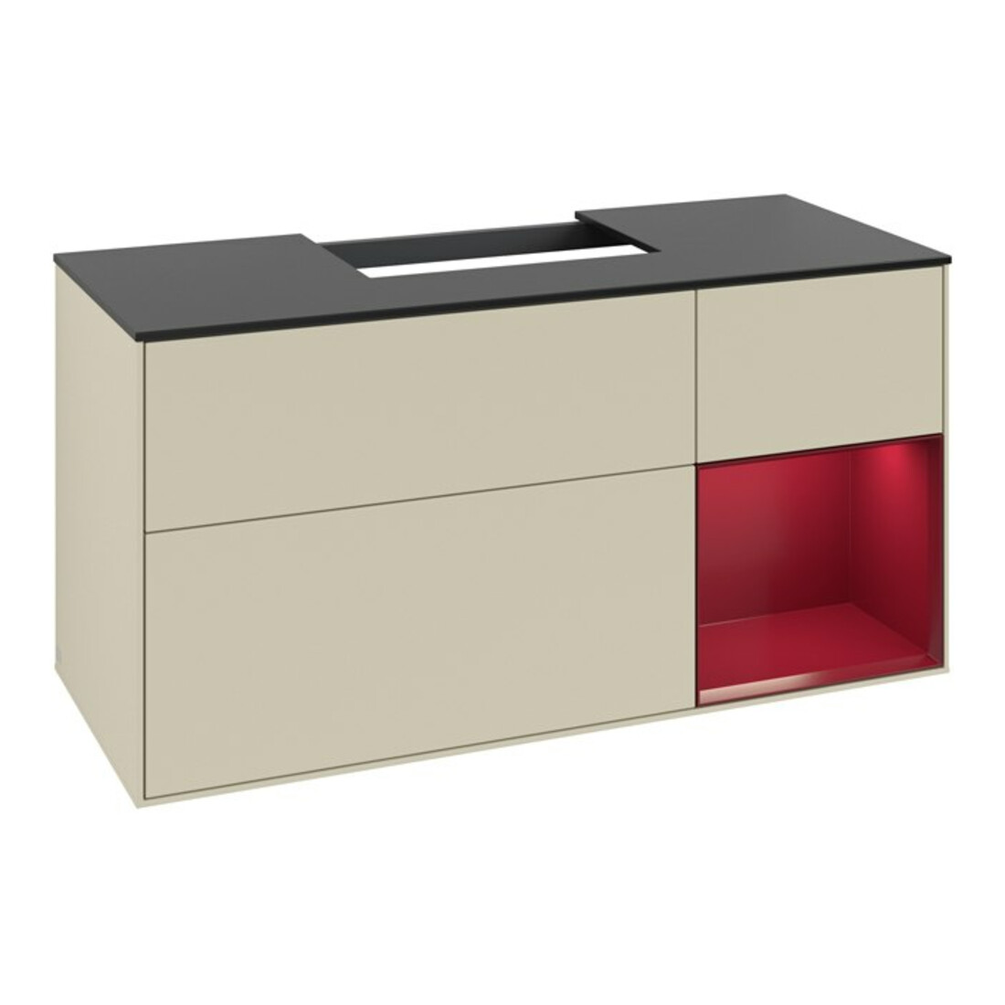 V&B Meuble sous lavabo Finion 120 cm, Pl bleu mat, Reg droite Peo, gris mat Lac