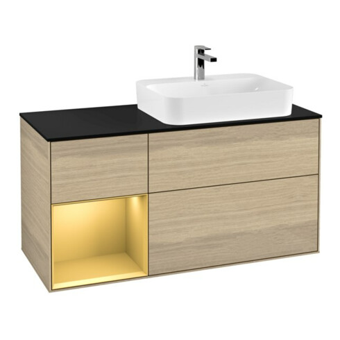 V&B Meuble sous-lavabo Finion 120 cm, Pl bleu mat, Rég gauche, Gol mat, Oa ven