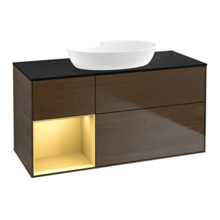 V&B Meuble sous lavabo Finion 120 cm, Pl bleu mat, Rég gol mat Lac, noyer veinée