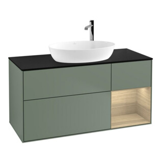V&B Meuble sous lavabo Finion 120 cm, Pl bleu mat, Reg Oa ven, Oli. mat Lac