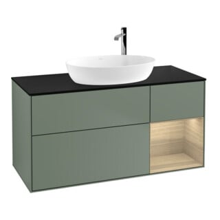V&B Meuble sous lavabo Finion 120 cm, Pl bleu mat, Reg Oa ven, Oli mat Lac