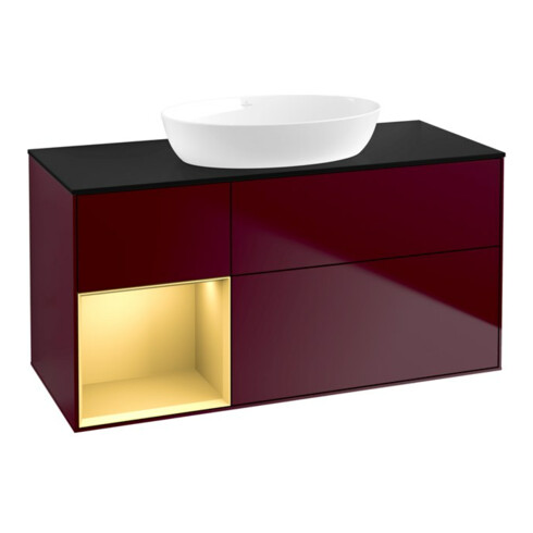 V&B Meuble sous lavabo Finion 120 cm, Pl bleu mat, Reg or mat Lac, Peo mat