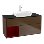 V&B Meuble sous lavabo Finion 120 cm, Pl bleu mat, Reg Peo mat laqué, noyer veinée