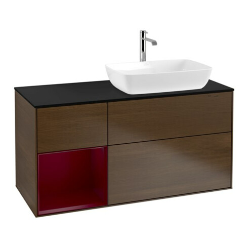 V&B Meuble sous-lavabo Finion 120 cm, Pl bleu mat, Reg Peo mat laqué, noyer veinée