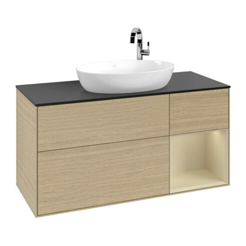 V&B Meuble sous lavabo Finion 120 cm, Pl bleu mat, Reg si Gr mat Lac, Oa ven