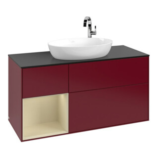 V&B Meuble sous lavabo Finion 120 cm, Pl bleu mat, Réglette argent, Poignée mat