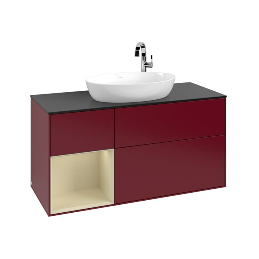 V&B Meuble sous lavabo Finion 120 cm, Pl bleu mat, Réglette argent, Poignée mat