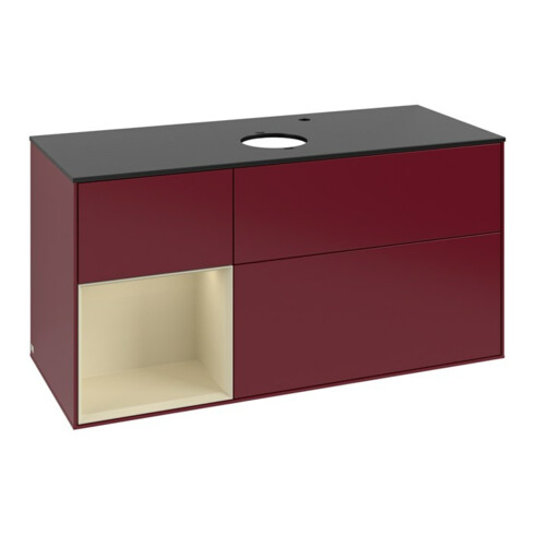 V&B Meuble sous lavabo Finion 120 cm, Pl bleu mat, Réglette argent, Poignée mat