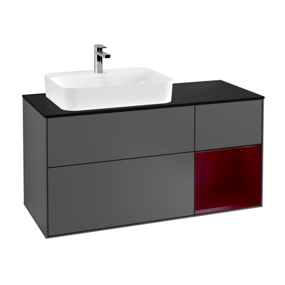 V&B Meuble sous-lavabo Finion 120 cm, Pl bleu mat, Réglette droite Peo, Anthracite mat