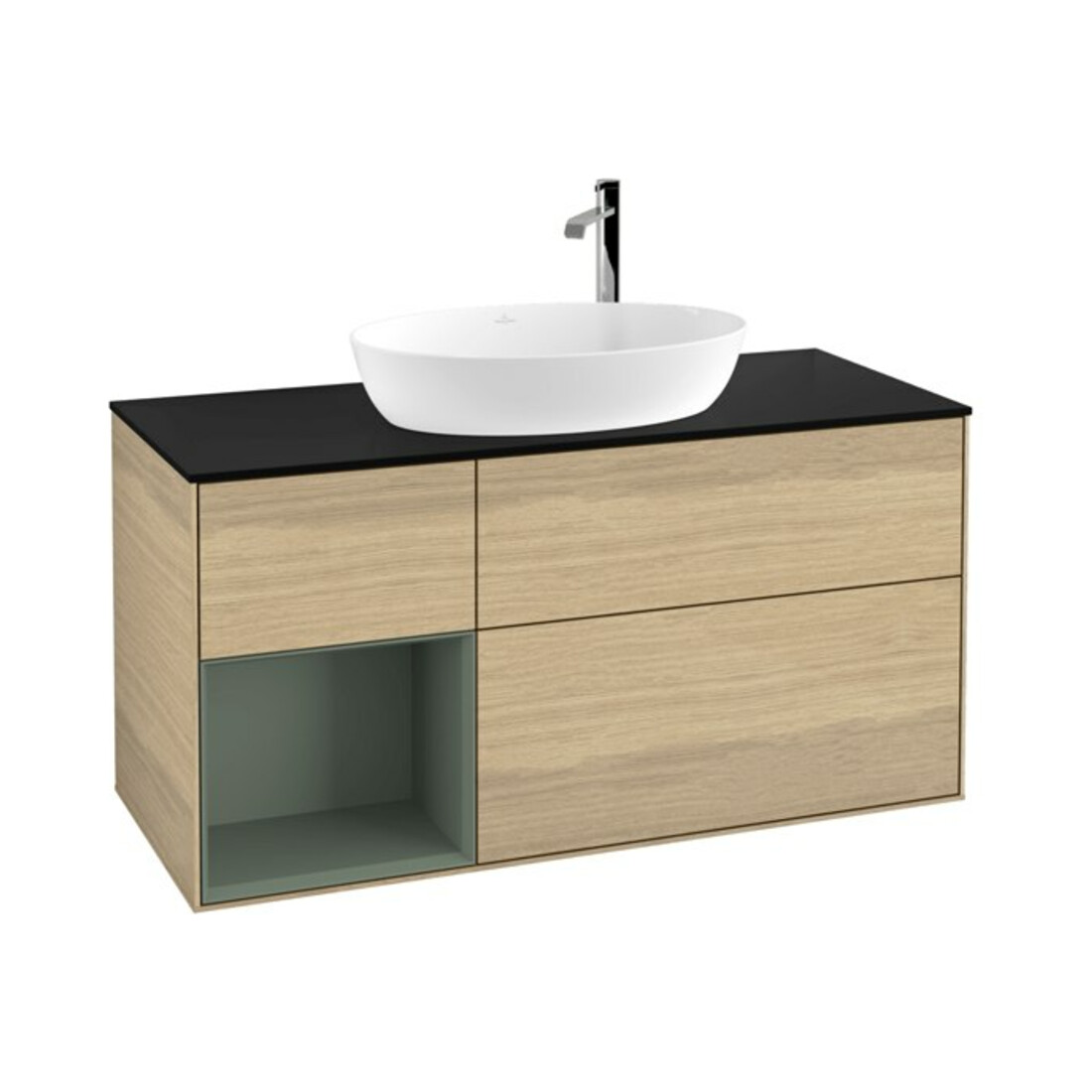 V&B Meuble sous lavabo Finion 120 cm, Pl bleu mat, Réglette olivier mat, Oa ven
