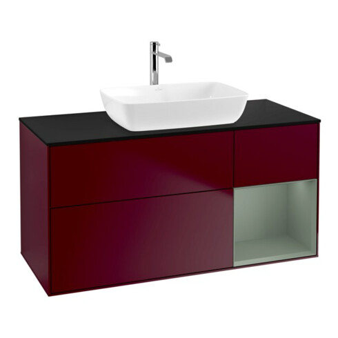 V&B Meuble sous lavabo Finion 120 cm, Pl bleu mat, Réglette Olivine mat Lac, Peo mat