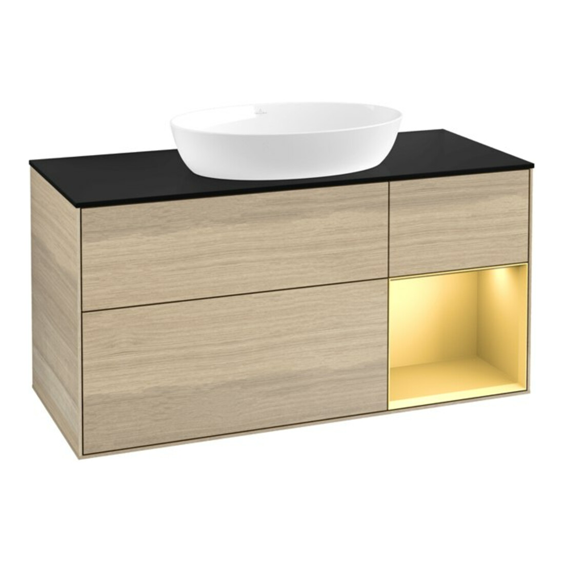 V&B Meuble sous lavabo Finion 120 cm, Pl bleu mat, Regor doré mat Lac, Oa ven
