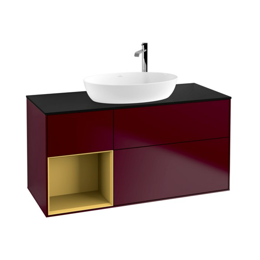 V&B Meuble sous lavabo Finion 120 cm, Pl bleu mat, Regor doré mat Lac, Peo mat