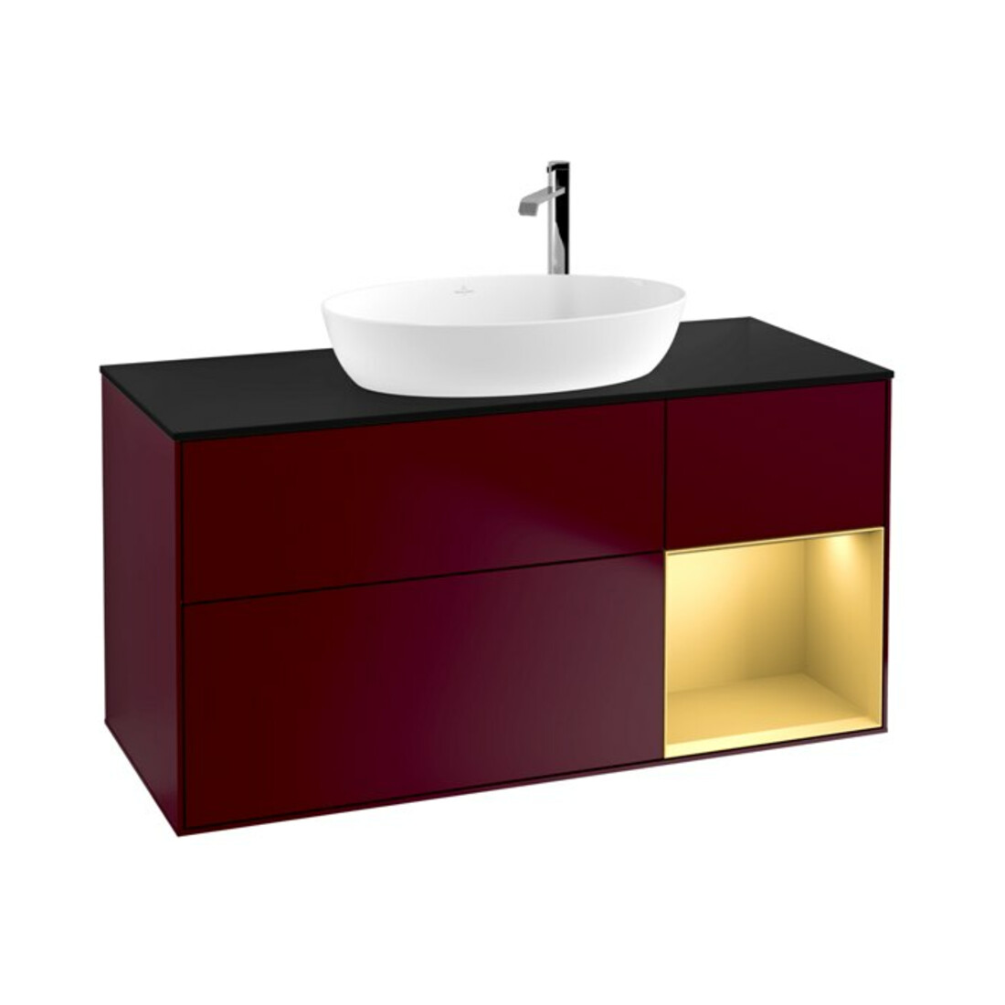 V&B Meuble sous lavabo Finion 120 cm, Pl bleu mat, Regor doré mat Lac, Poignée mat