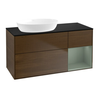 V&B Meuble sous lavabo Finion 120 cm, Pl bleu mat, régulateur huile m. laque, noyer veinée