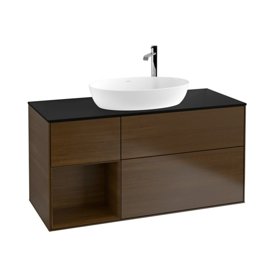 V&B Meuble sous lavabo Finion 120 cm, Pl bleu mat, régule noyer ven, noyer ven