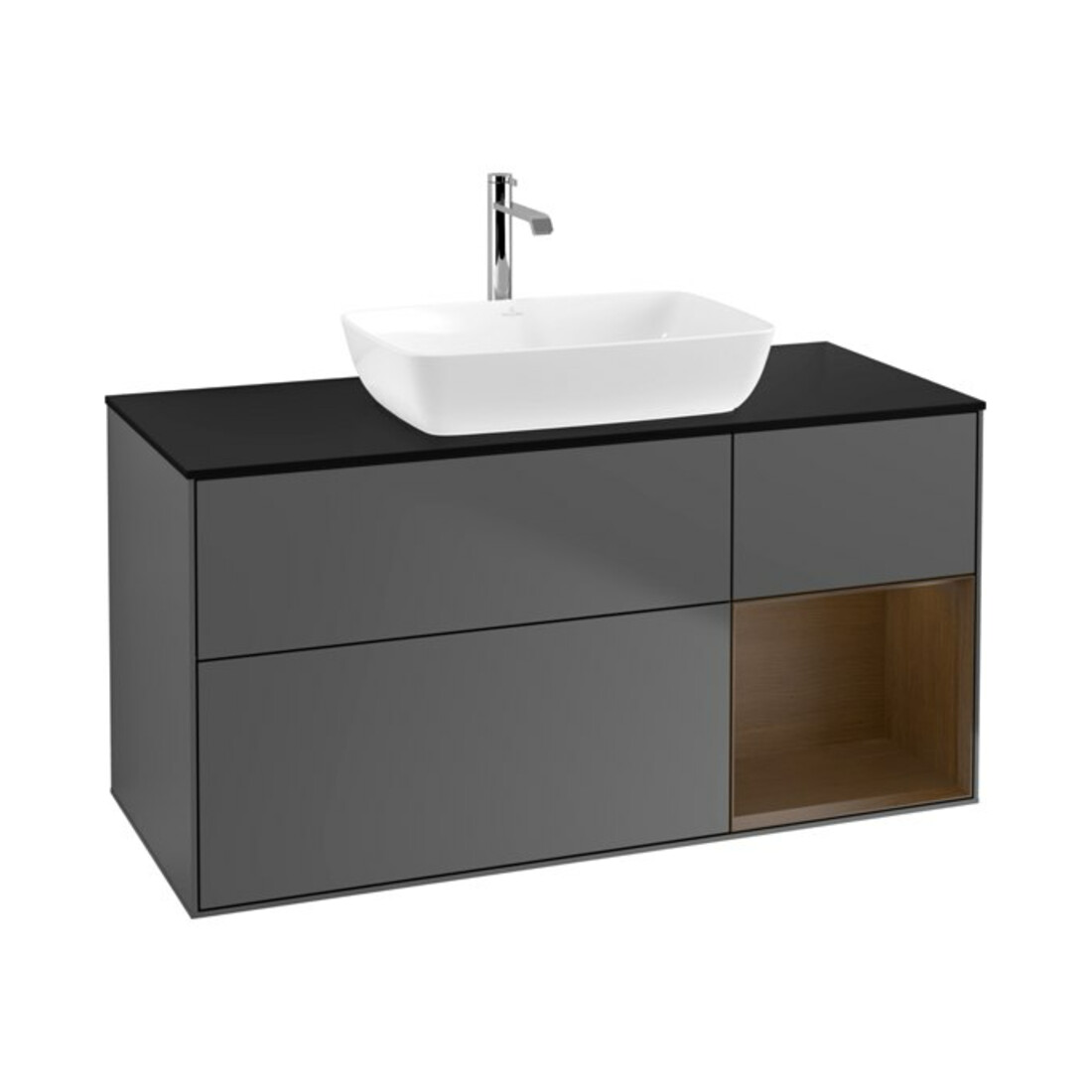 V&B Meuble sous-lavabo Finion 120 cm, Pl bleu mat, Régulier chêne, Anthracite mat