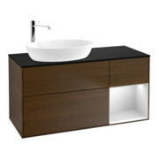 V&B Meuble sous lavabo Finion 120 cm, Pl bleu mat, tiroir blanc mat, noyer veinée