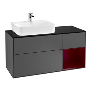 V&B Meuble sous lavabo Finion 120 cm, Pl bleu mat, tiroir droite Peo, anthracite mat