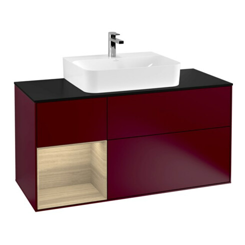 V&B Meuble sous-lavabo Finion 120 cm, Pl bleu mat, tiroir gauche Oa ven, Peo m
