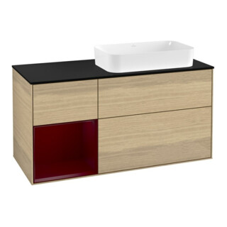 V&B Meuble sous lavabo Finion 120 cm, Pl bleu mat, tiroir gauche Peo, Oa ven