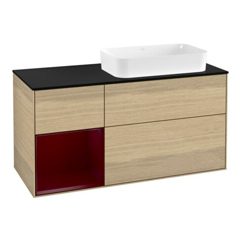 V&B Meuble sous lavabo Finion 120 cm, Pl bleu mat, tiroir gauche Peo, Oa ven