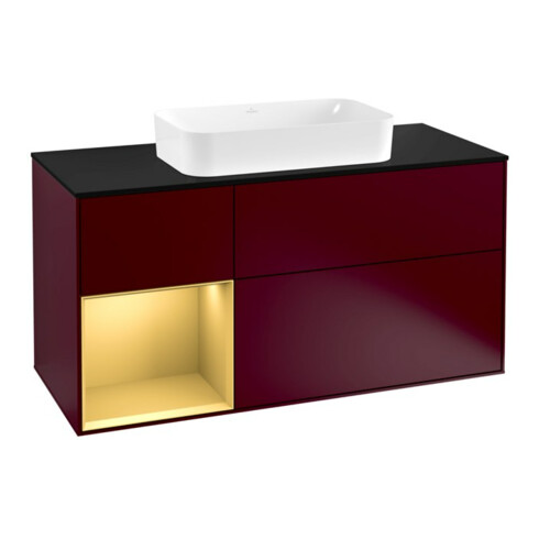 V&B Meuble sous lavabo Finion 120 cm, Pl bleu mat, Tiroir gauche, Poignée mat