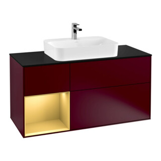 V&B Meuble sous lavabo Finion 120 cm, Pl bleu mat, tiroir gauche, poignée mat
