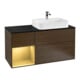 V&B Meuble sous-lavabo Finion 120 cm, Pl bleu mat, Tiroir gauche, veinage noyer-1