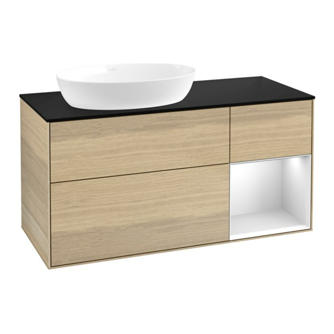 V&B Meuble sous lavabo Finion 120 cm, Pl bleu, Reg blanc, Lac, Oa ven