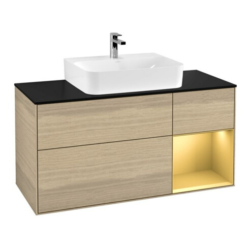 V&B Meuble sous lavabo Finion 120 cm, Pl bleu, Réglette droite, Oa ven
