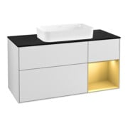 V&B Meuble sous-lavabo Finion 120 cm, Pl bleu, tiroir réglable, blanc laqué