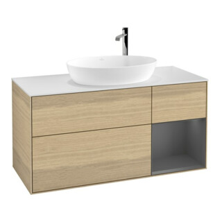 V&B Meuble sous-lavabo Finion 120 cm, Pl w m, Éclairage mural, Anthracite m Lac, Oa ven