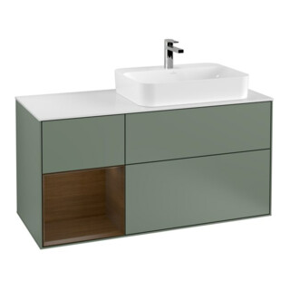 V&B Meuble sous-lavabo Finion 120 cm, Pl w m, Éclairage mural, Porte gauche, Huilé m Lac