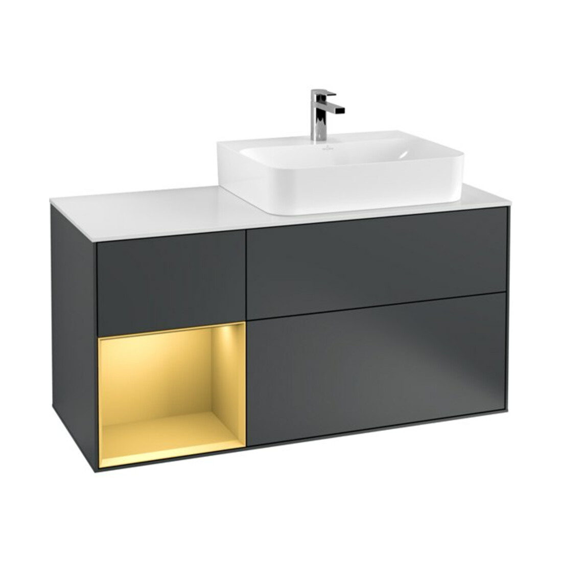 V&B Meuble sous lavabo Finion 120 cm, Pl w m, Éclairage mural, Rg g m, md bl. m Lac